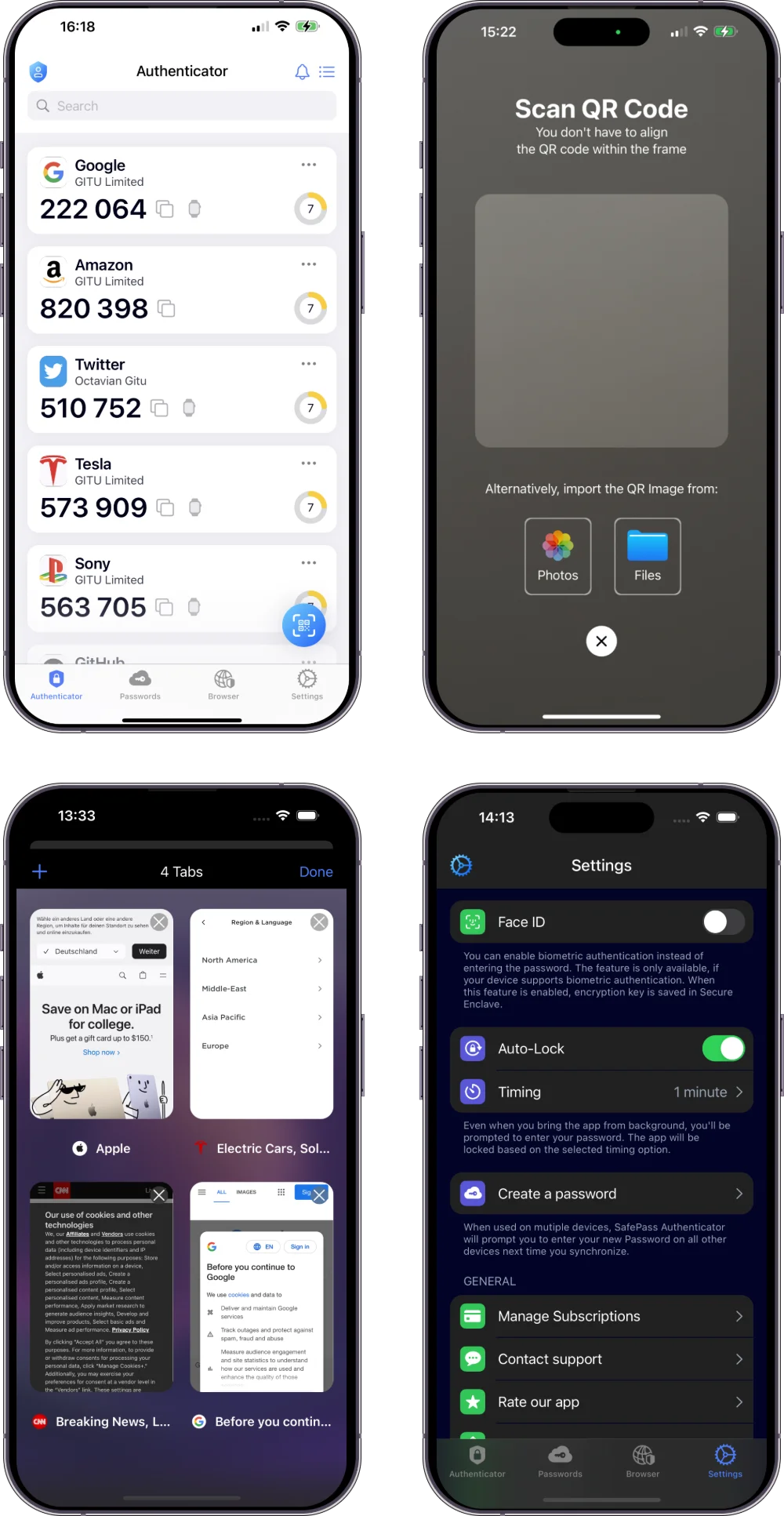 SafePass authenticator app code list on iPhone
